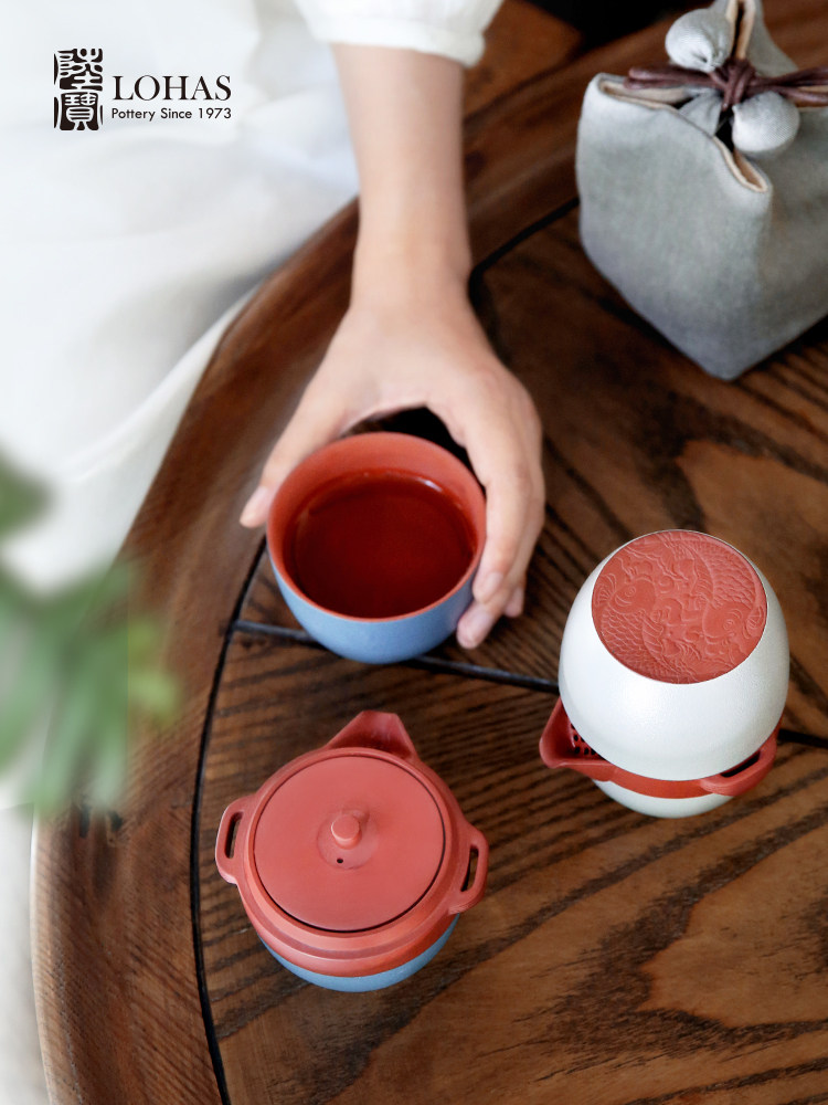 Lubao Ceramics is like a fish in water, ready for casual outdoor travel, portable camping tea sets, a pot and a cup, quick tea cups details Picture