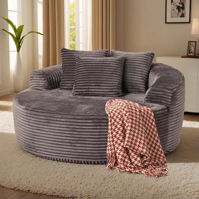 Amazon-style circular living room and bedroom single person simple corduroy sofa bed, detachable and washable fabric lazy sofa Item Picture
