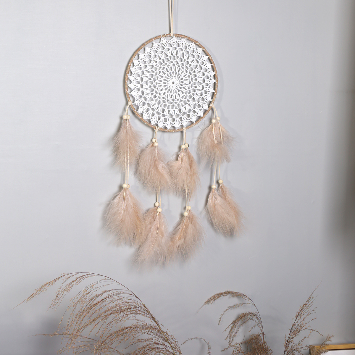 Nordic-style brown plush home decoration dreamcatcher pendants, dreamcatcher wind chimes, room decoration hanging ornaments, wall decorations details Picture