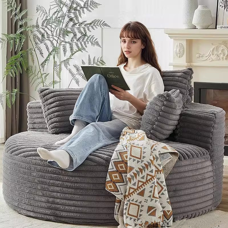 Amazon-style circular living room and bedroom single person simple corduroy sofa bed, detachable and washable fabric lazy sofa