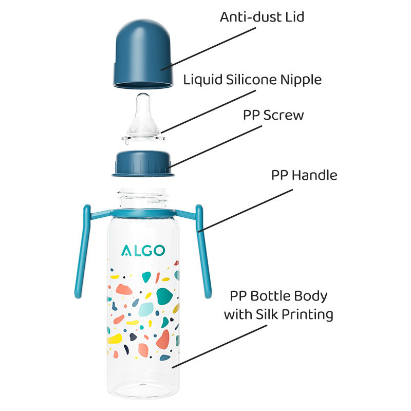 ALGO 新款pp奶瓶彩绘标口直身带手柄120/240ml新生儿奶瓶母婴用品细节图