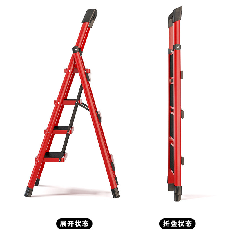Folding A-frame ladder, household folding ladder, thickened indoor simple ladder, household safe climbing ladder, thickened iron Item Picture
