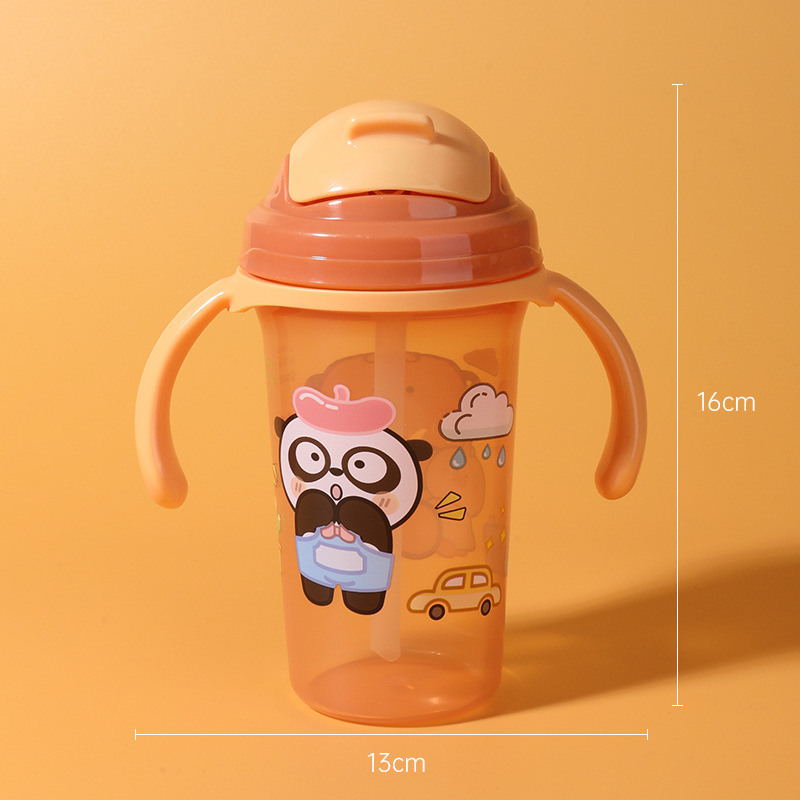Children's water cup, large-capacity anti-drip and leak-proof water cup with lid and handle, heat-insulating, anti-scald and anti-drop, learning drinking cup and training cup Item Picture