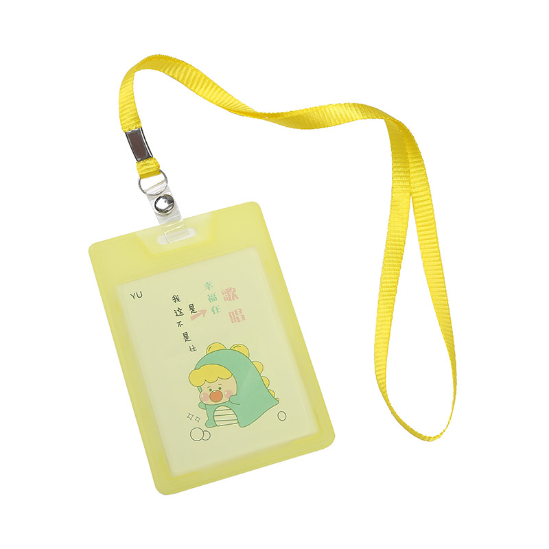 Pink cartoon dinosaur pattern easy-pull buckle ID card holder, tag rope, hanging rope, card holder, door card holder Specification image