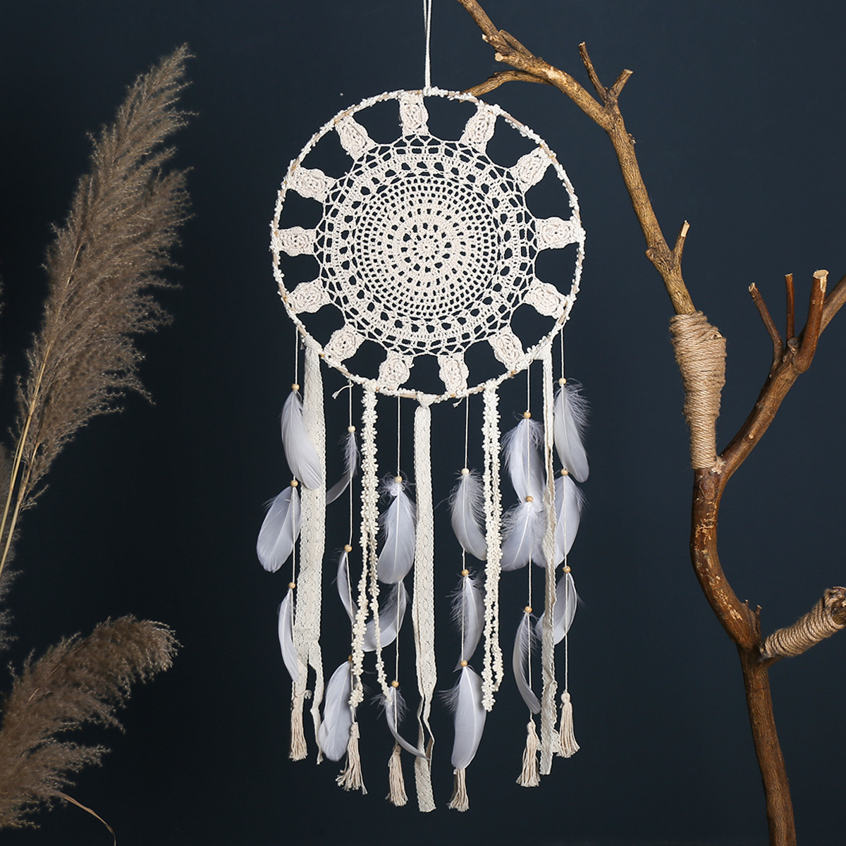 Beige rose hand-woven dreamcatcher decorative pendant, wedding decoration wall bedroom homestay creative tapestry Specification image