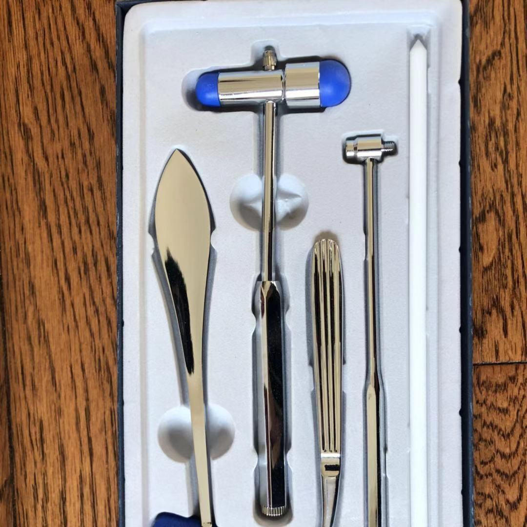 5-piece set of percussion hammer, medical percussion hammer, percussion hammer set, stainless steel nerve hammer, diagnostic hammer gift box packaging Specification drawing