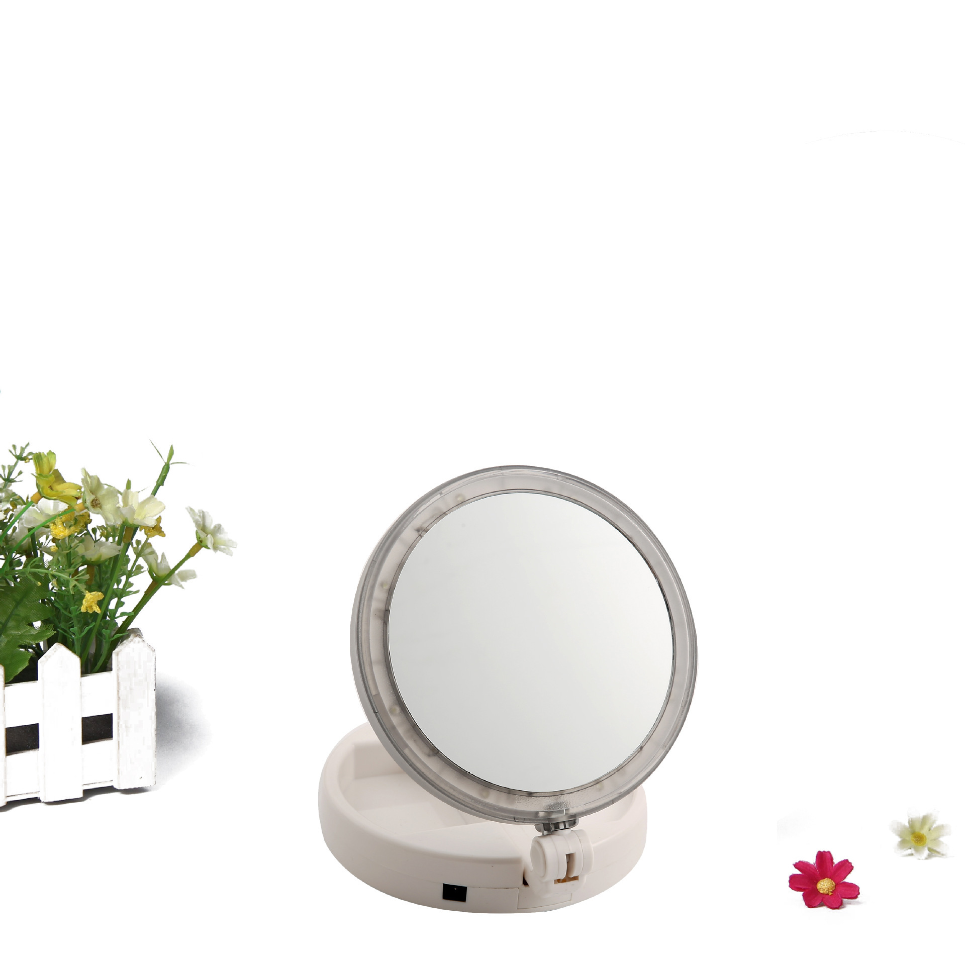 Folding LED with light beauty makeup mirror, large desktop double-sided makeup mirror, 10 magnifying glass Specification image