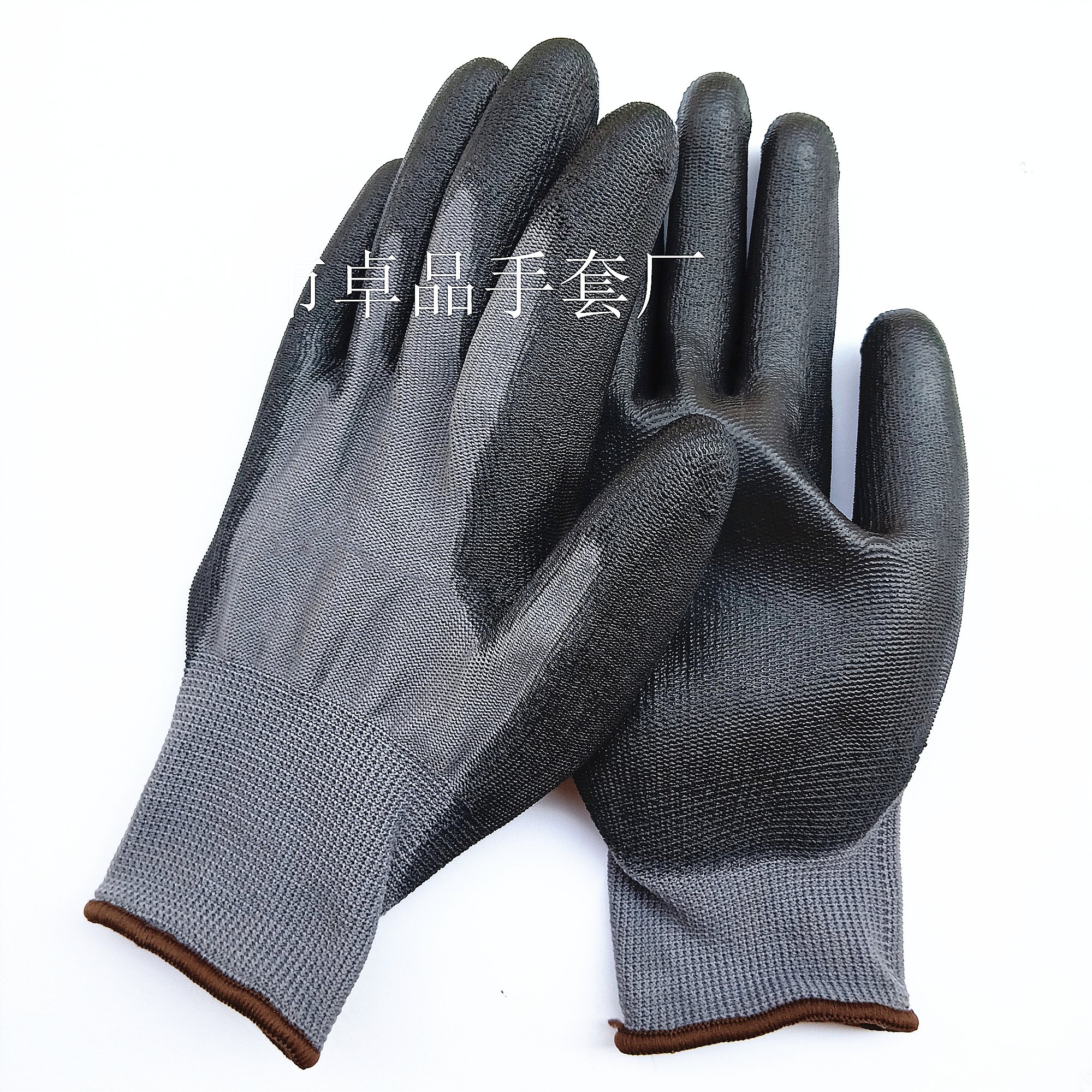 Factory direct sales of 13-needle nylon anti-static grey yarn black PU impregnated and coated palm gloves Specification image