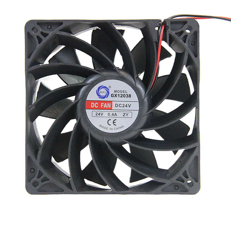 GX12038DC12V0.4AZY直流大风量小型工业轴流风机散热冷却风扇白底实物图