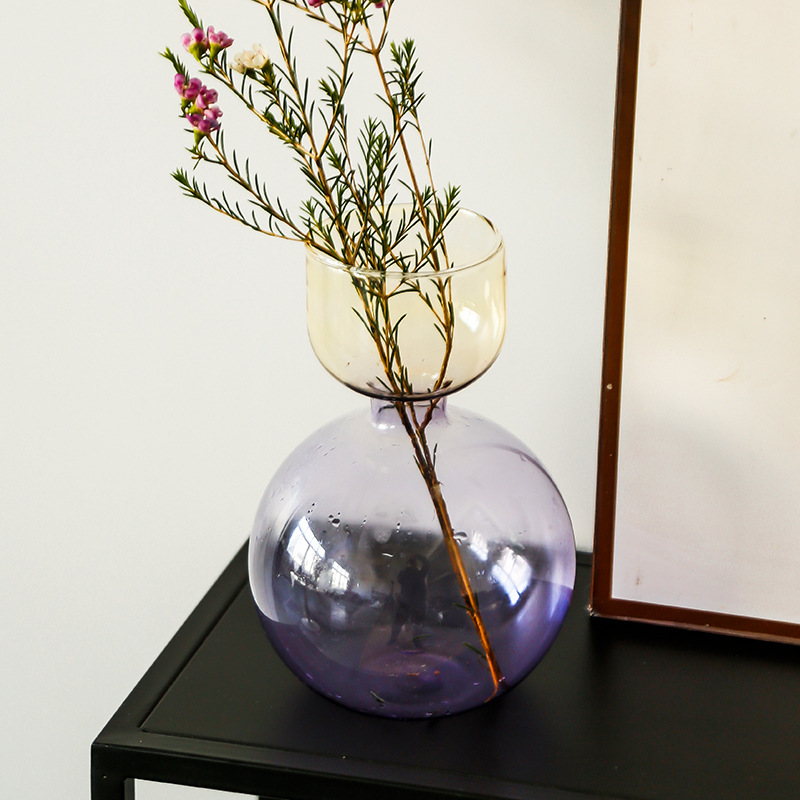 High-end, modern, simple, transparent glass vase, fresh water cultivation, niche vase, artificial flower arrangement, living room flower arrangement Specification image