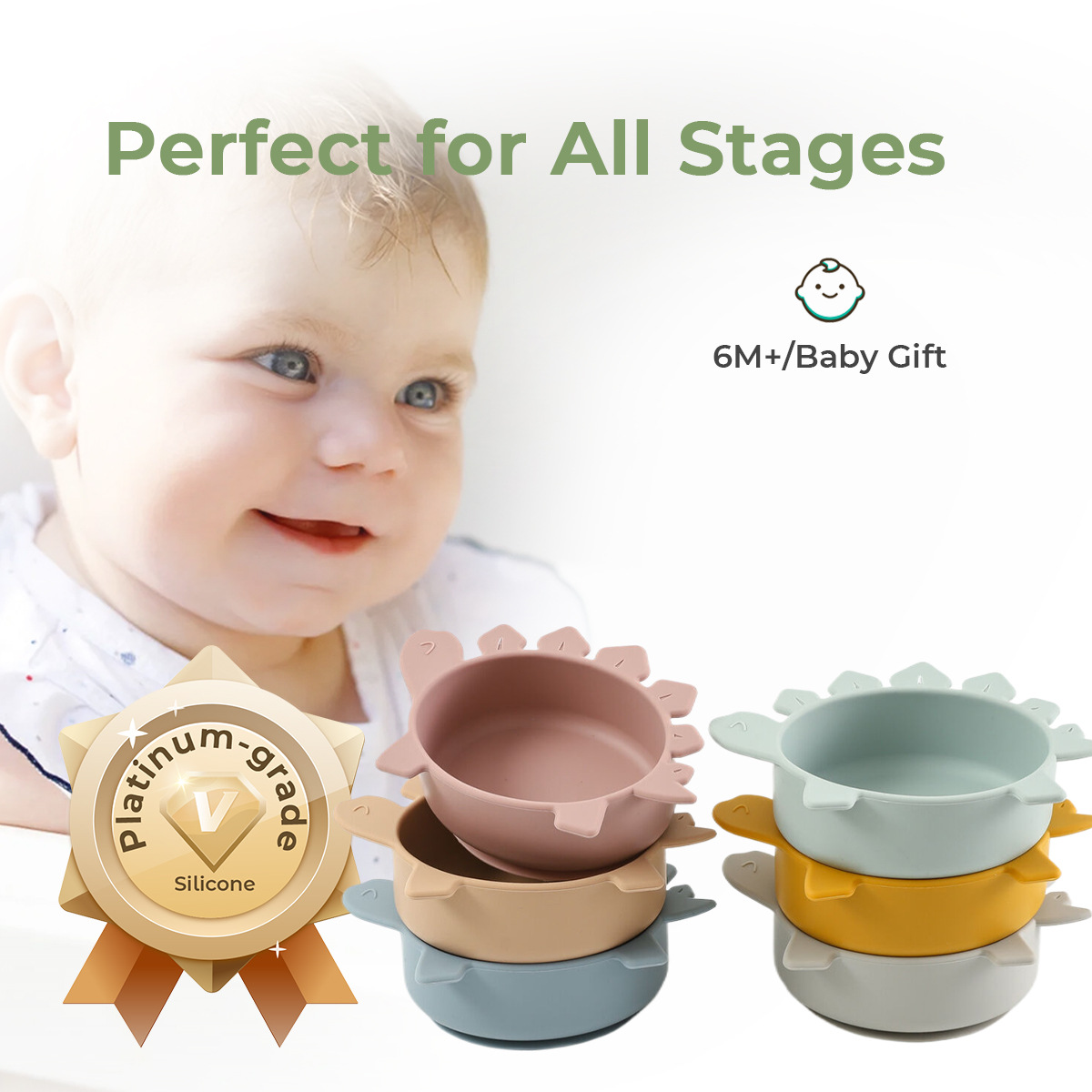 Children's complementary food tableware, silicone plates, cross-border new food-grade silicone bowls, baby feeding training turtle bowls Specification drawing