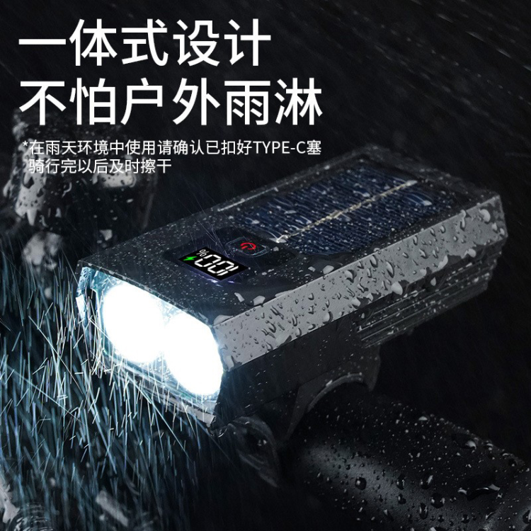 Yc-2808 USB rechargeable bicycle headlight Digital display solar headlight Bicycle headlight Cycling flashlight light Specification image