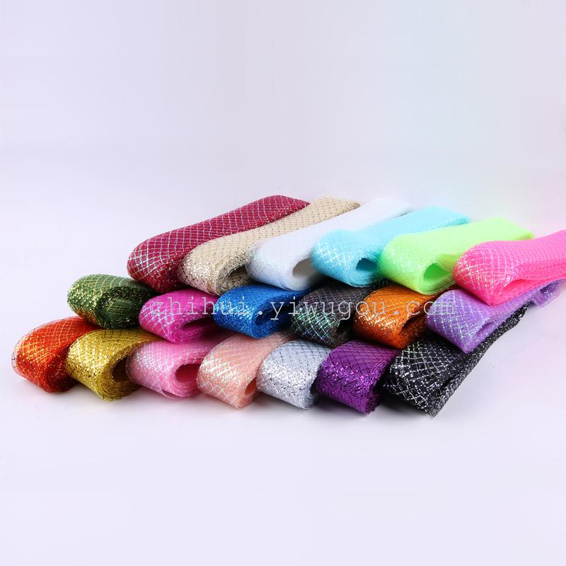 Factory direct sales of fresh flower bouquets, bow packaging, 4cm golden mesh belt Specification image