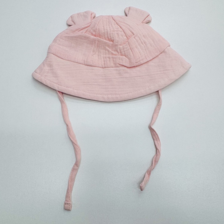 ins夏季婴儿纯色纱布盆帽 欧美宝宝新款兔耳朵渔夫帽 儿童遮阳帽细节图