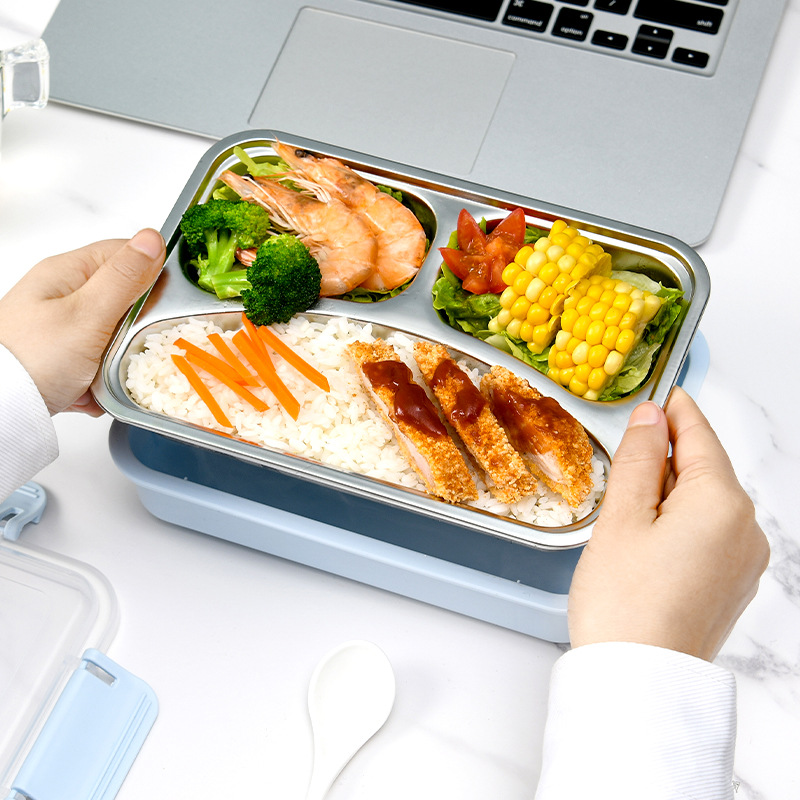 304 stainless steel lunch box, rectangular lunch box, student round lunch box, double-layer compartments lunch box details Picture