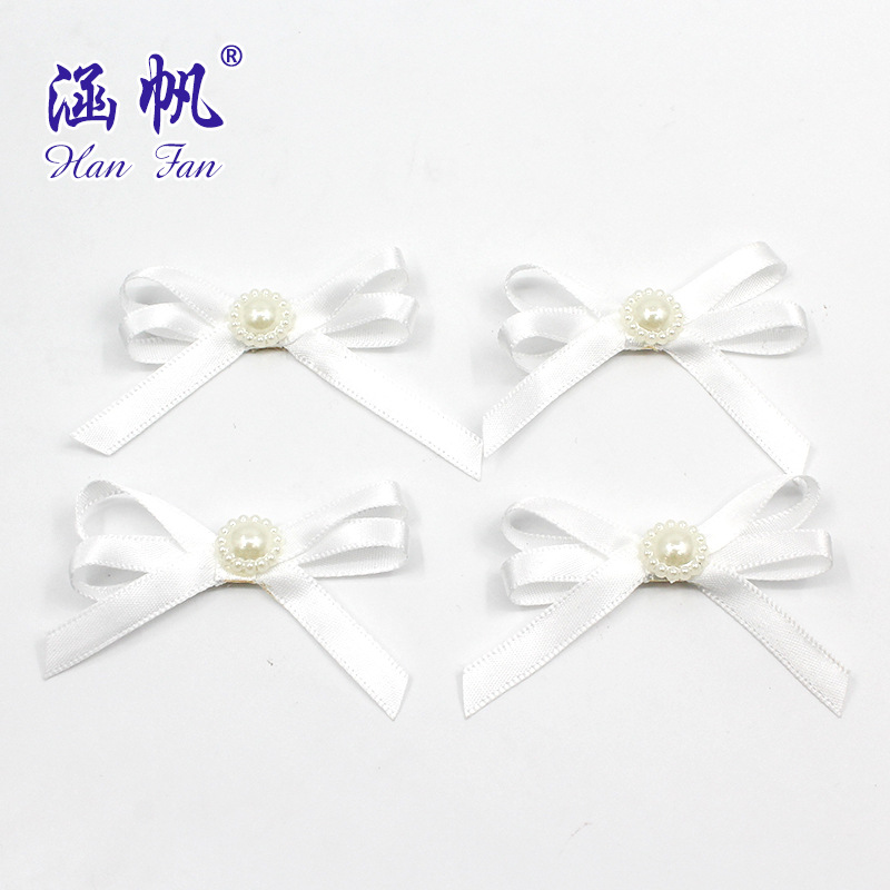 缎带涤纶带手打蝴蝶结 珍珠蝴蝶结彩色服装辅料发饰手工蝴蝶结