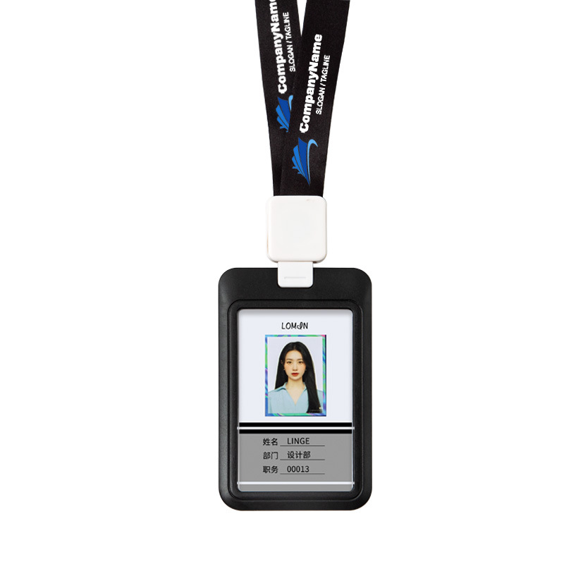 Push-fit card holder, sliding cover type work name tag protective cover, solid color employee ID number tag, telescopic rope, easy-pull buckle lanyard Specification image