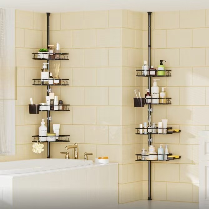 Amazon top day stand baño multicapa rack sin perforación retráctil cuarto de baño esquina rack de almacenamiento Item Picture
