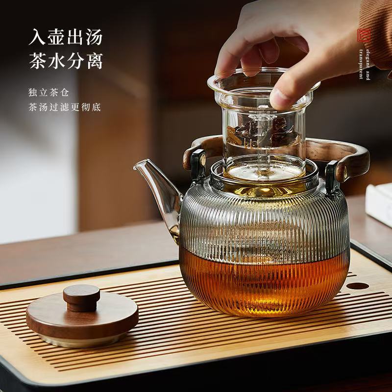 新提梁壶围炉煮茶壶玻璃烧水泡茶壶耐高温煮茶器蒸煮茶壶跨境代发