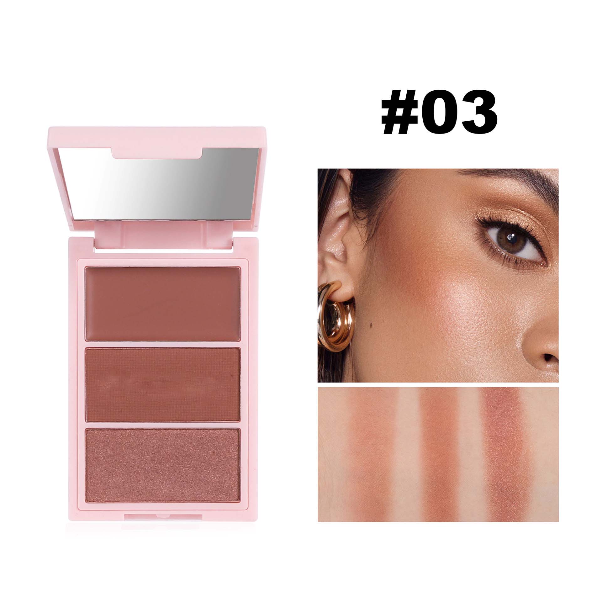 Mineral multi-functional three-color color-changing blush set, long-lasting Highlighter Contouring and brightening powder facial set Application Scenario