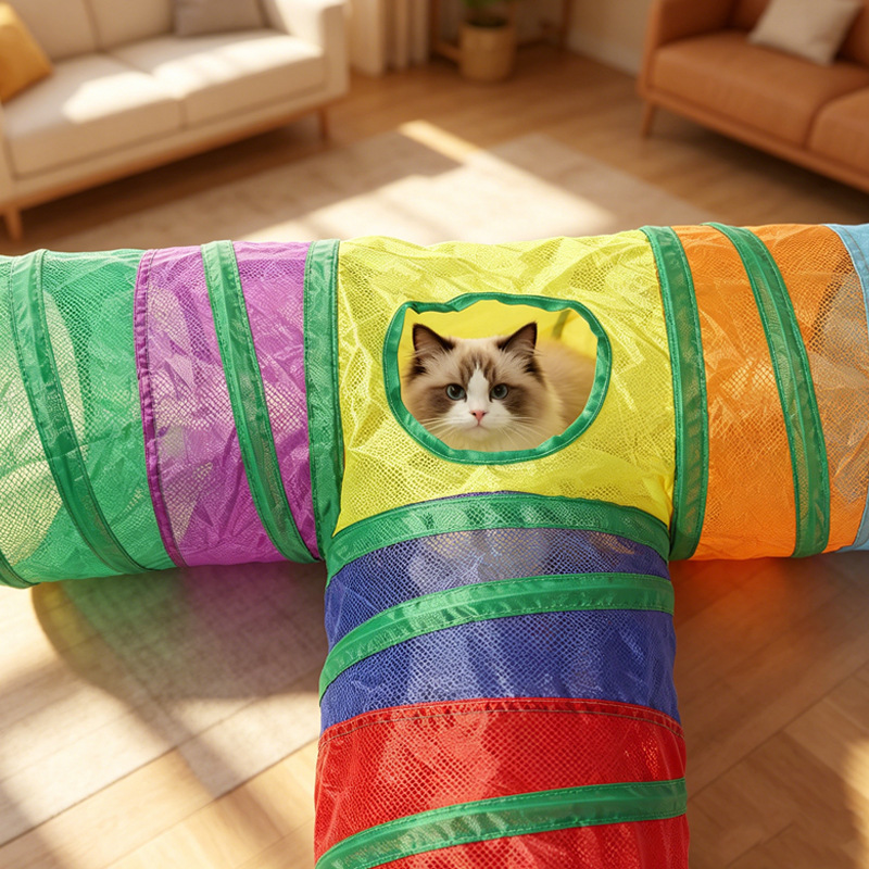 Cross-border Rainbow T-shaped three-way cat channel, fur ball Cat toy track, Pet toys and supplies, tumbling dragon channel