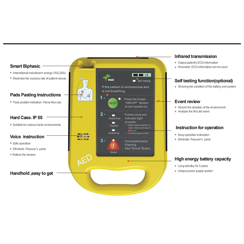 Foreign trade 7000 defibrillator, vehicle-mounted home defibrillator, training simulator, emergency defibrillator Specification drawing