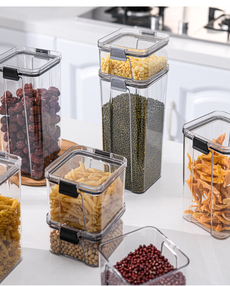 厂家定制方形杂粮密封罐 食品级PET透明带盖厨房储物五谷杂粮收纳