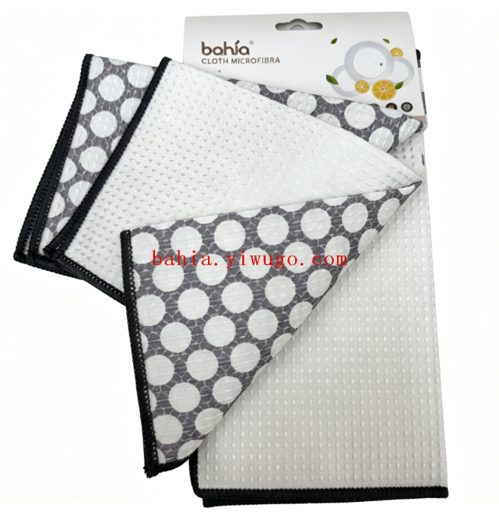 bahia Polka dot double-sided microfiber cleaning cloth, kitchen oil-removing absorbent cleaning cloth, scouring pad, cleaning cloth, dishwashing cloth details Picture