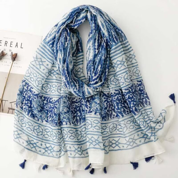 New printed long scarves for cross-border export, live-streaming e-commerce, wholesale supply chain of scarves details Picture