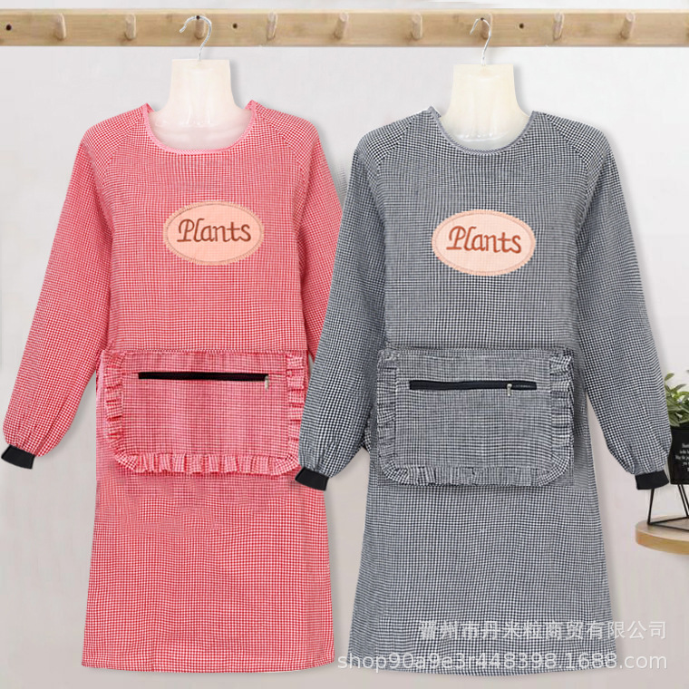 纯棉麻棉布罩衣成人厨房做饭防油污围裙长袖罩衣女秋冬季反穿批发