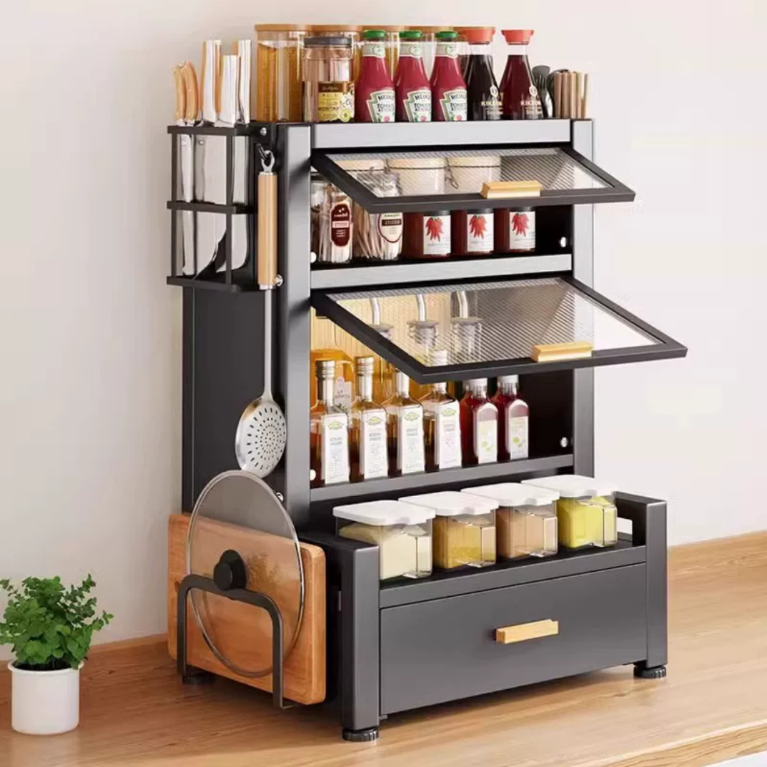 Dust-proof drawer-type kitchen storage rack, household countertop condiment storage rack, cross-border