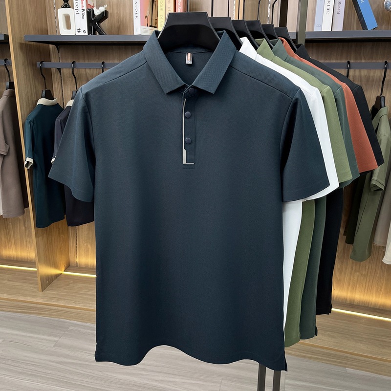 Summer men's short-sleeved lapel seamless POLO shirt, casual men's top, high-quality four-button T-shirt for men Item Picture
