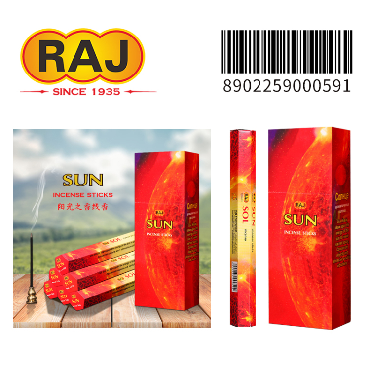 RAJ Imported Indian sandalwood, agarwood incense packages, incense sticks, and Sunshine Fragrance