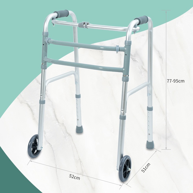 The elderly walking aid is made of lightweight aluminum alloy with anti-slip wheels and adjustable height. It is a folding learning walker and a walking stick. It is a rehabilitation device details Picture
