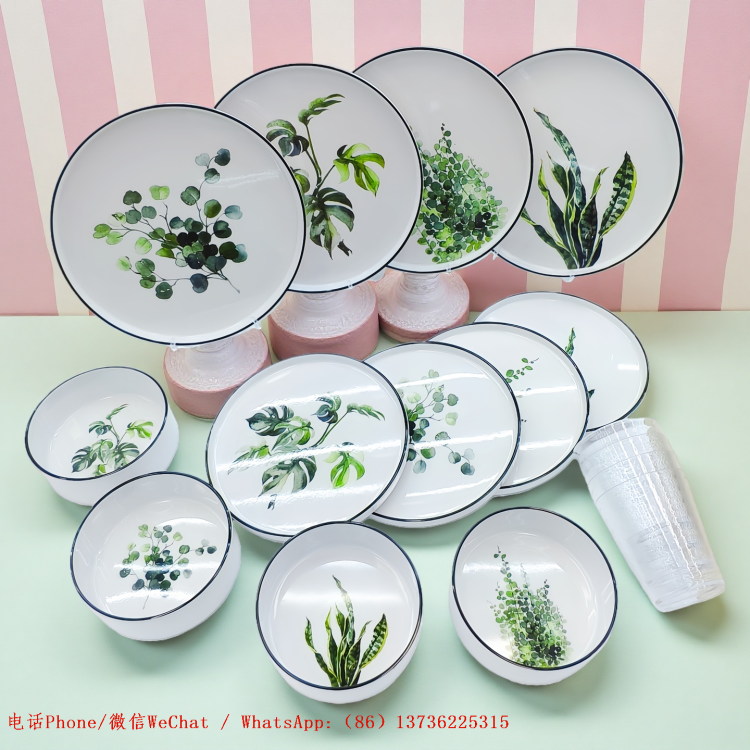 Food-grade melamine tableware from the manufacturer, Amazon clearance anti-drop bowl and plate set wholesale, LOGO production, leftover stock handling Item Picture