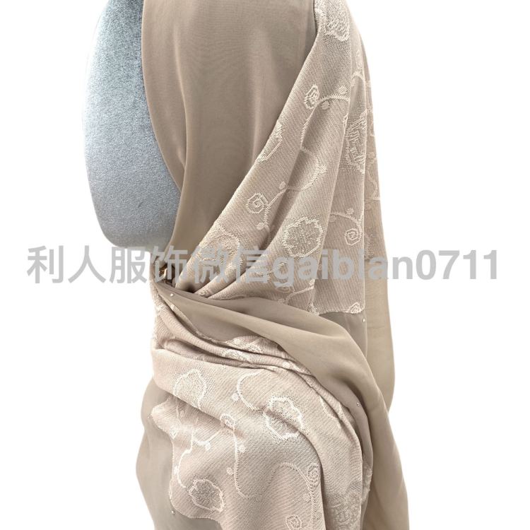 外贸针织雪纺拼接长巾棉麻围巾穆斯林包头女围脖