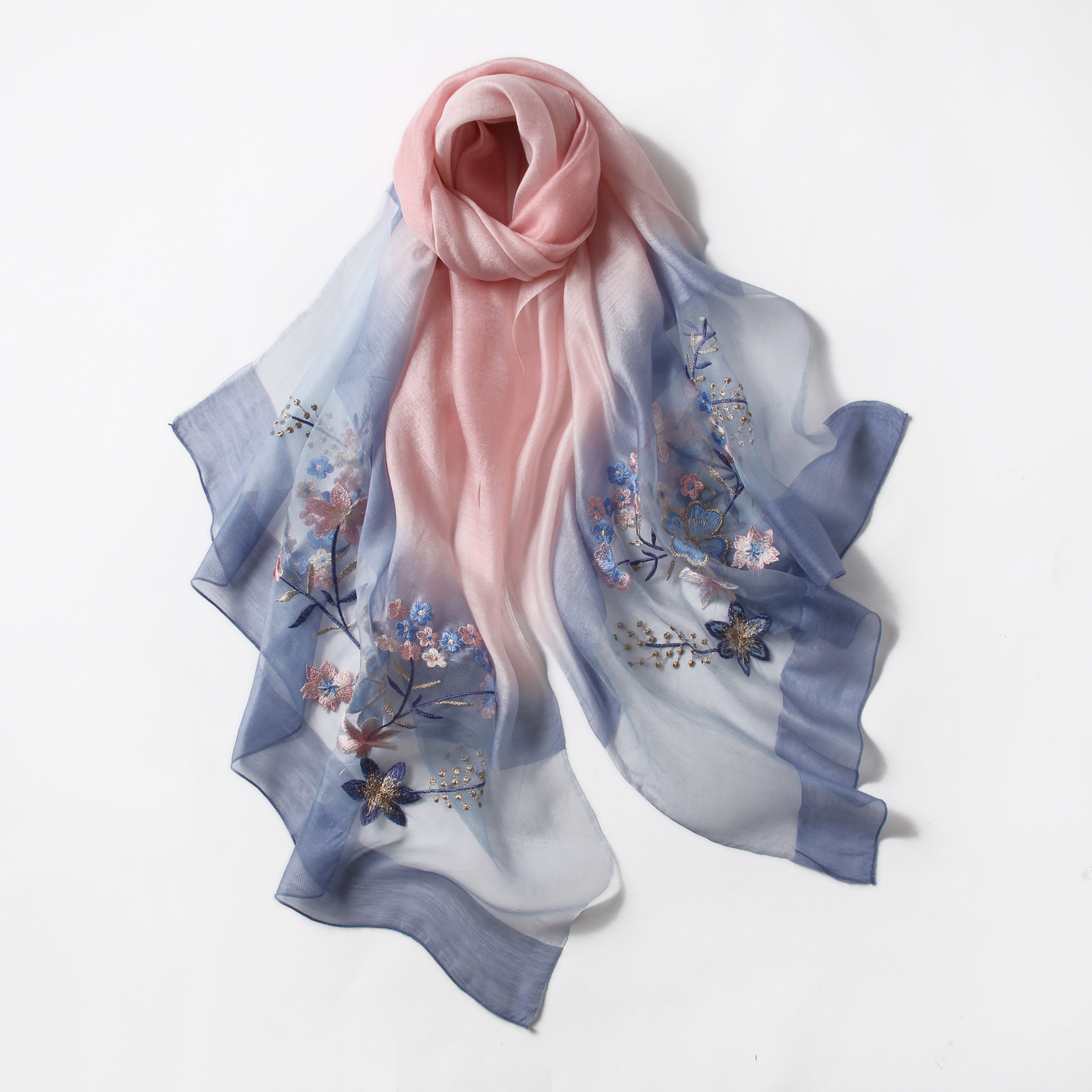 Hangzhou gradient color silk and wool scarves, women's Spring and Autumn embroidered retro cheongsam shawls, court-style embroidered silk scarves, trendy Item Picture