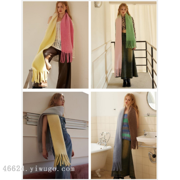 Cross-border wholesale of 68 thick beard series new wool hand-painted gradient scarves in stock, e-commerce supply Application Scenario