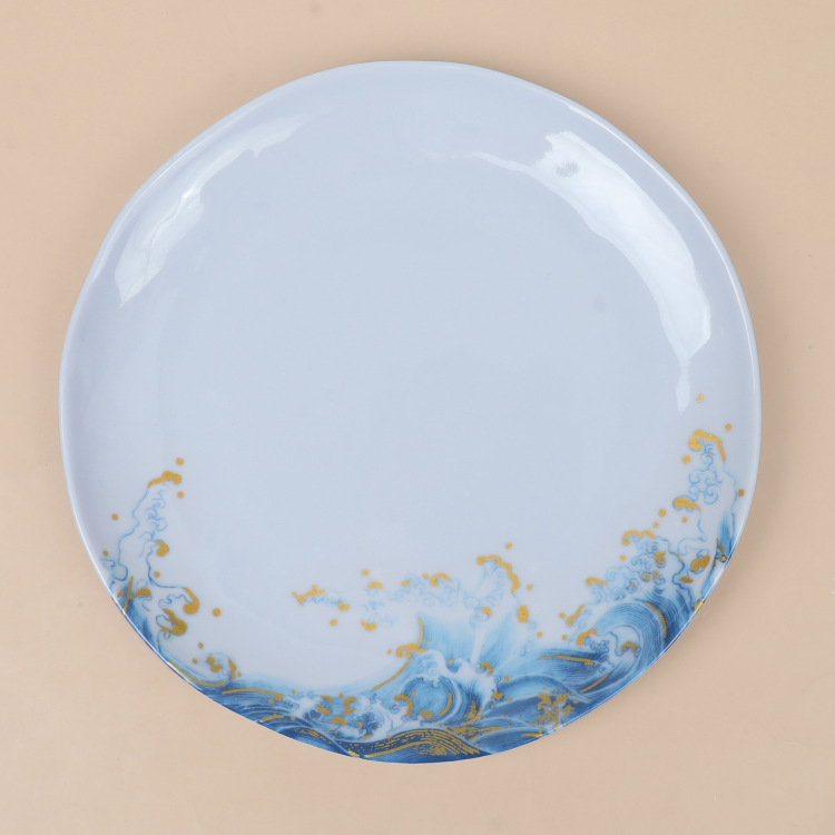 Customized melamine round plates and flat plates for foreign trade factories, commercial melamine tableware for catering, hotels, buffets and Western dishes Item Picture