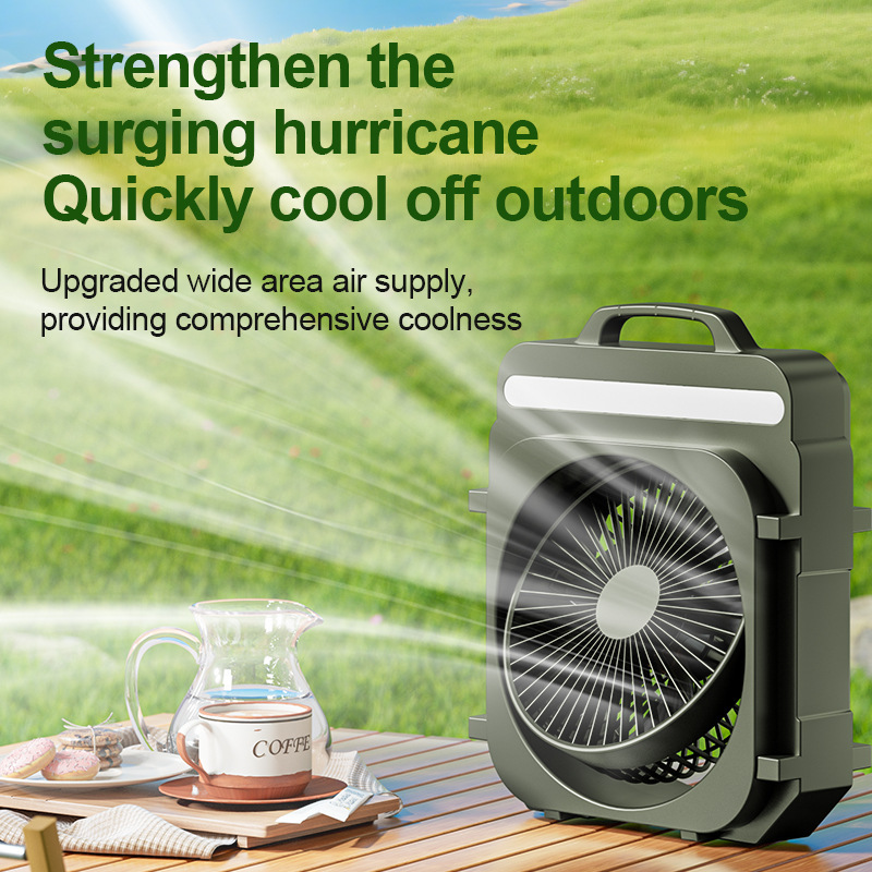 A large-capacity USB charging mini portable fan with a reversible vertical table fan for outdoor camping, picnics and fishing Application Scenario