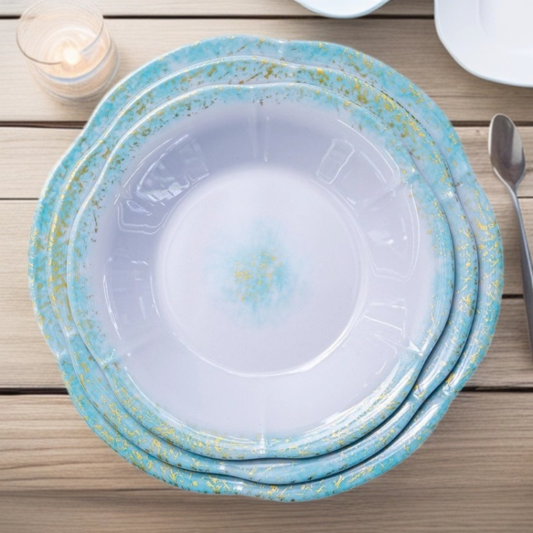 Creative lace imitation porcelain melamine material salad plates, hotel home kitchen plates, breakfast plates, direct supply and wholesale from the manufacturer full figure