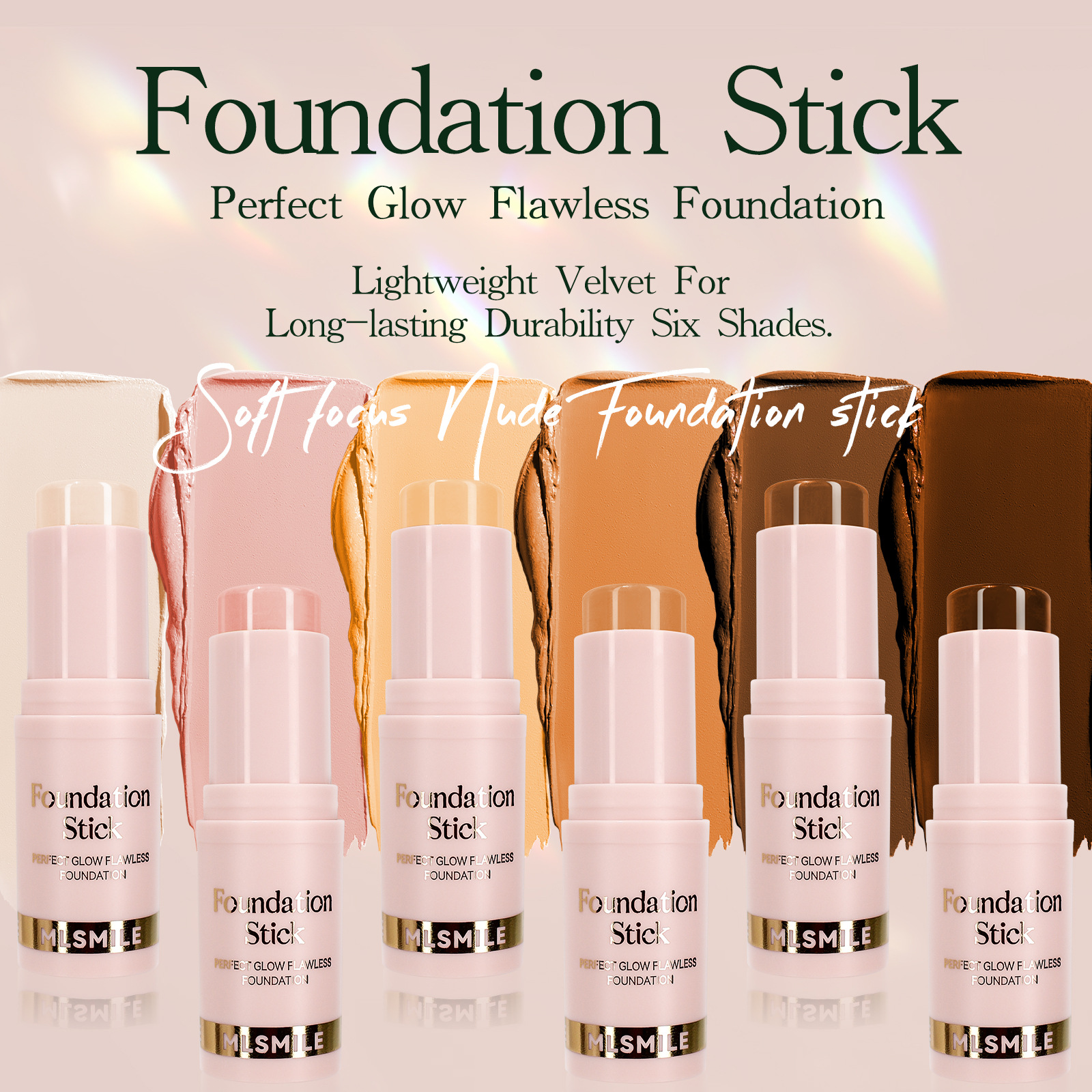 6-color waterproof and sweat-proof luminous contouring concealer stick, translucent matte moisturizing dark foundation