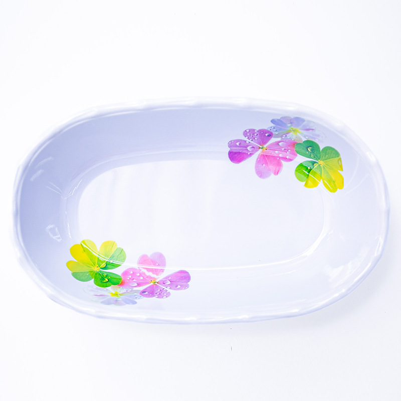 Cute and lucky ceramic bowls and plates for foreign trade export, household rice bowls, salad bowls, fruit plates, printed plates, dessert bowls Application Scenario