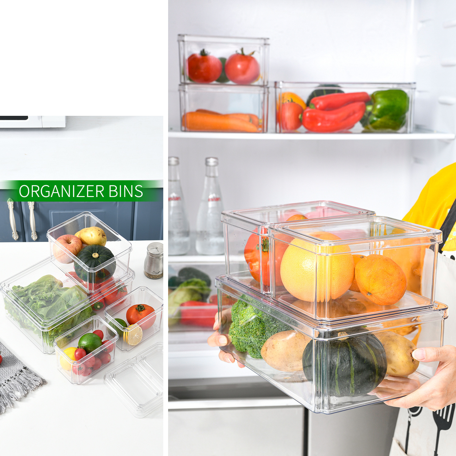 Refrigerator storage box, PET plastic transparent seven-piece set, freezer draining and fresh-keeping box, household refrigerator storage