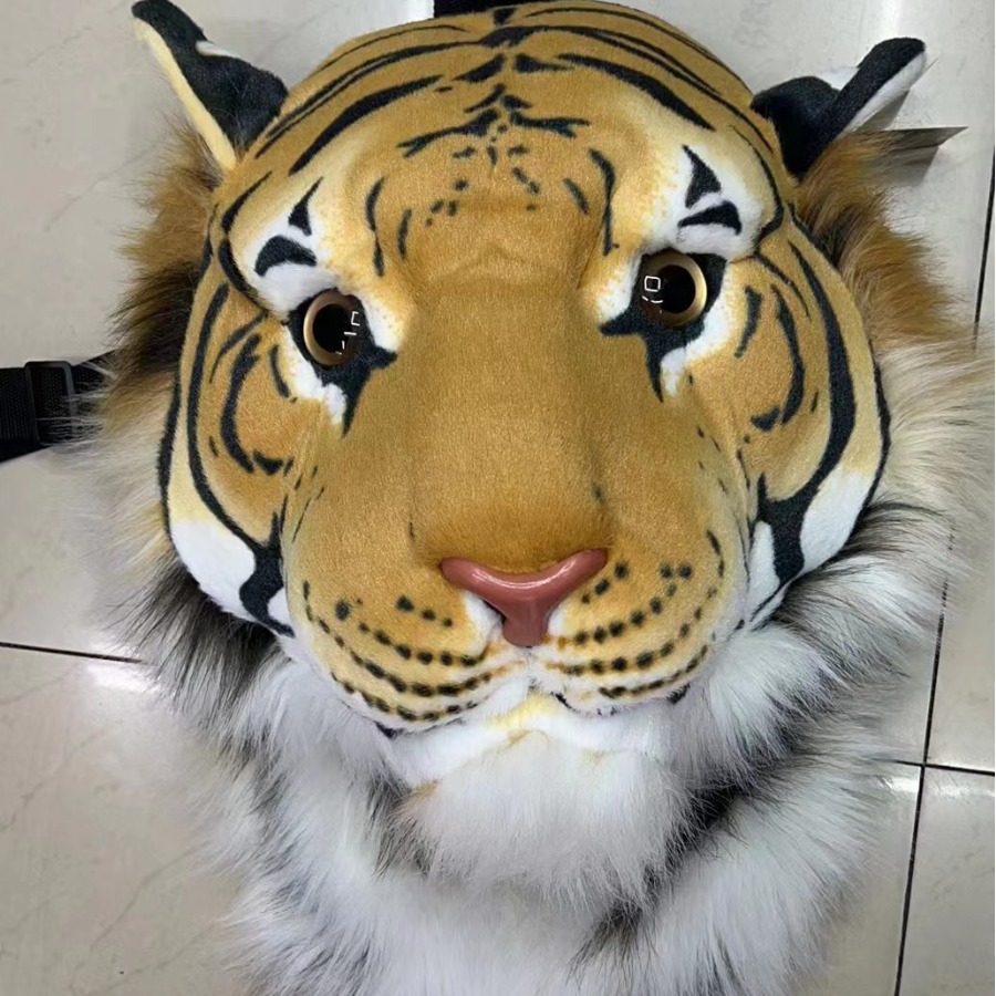 Manufacturer's creative and personalized tiger head backpack, street trend tiger bag, student couple outdoor plush backpack details Picture