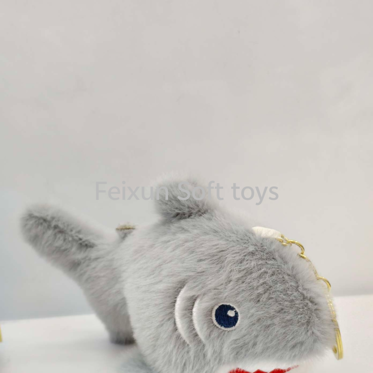 网红可爱张嘴绣花眼睛鲨鱼毛绒钥匙扣包包挂件