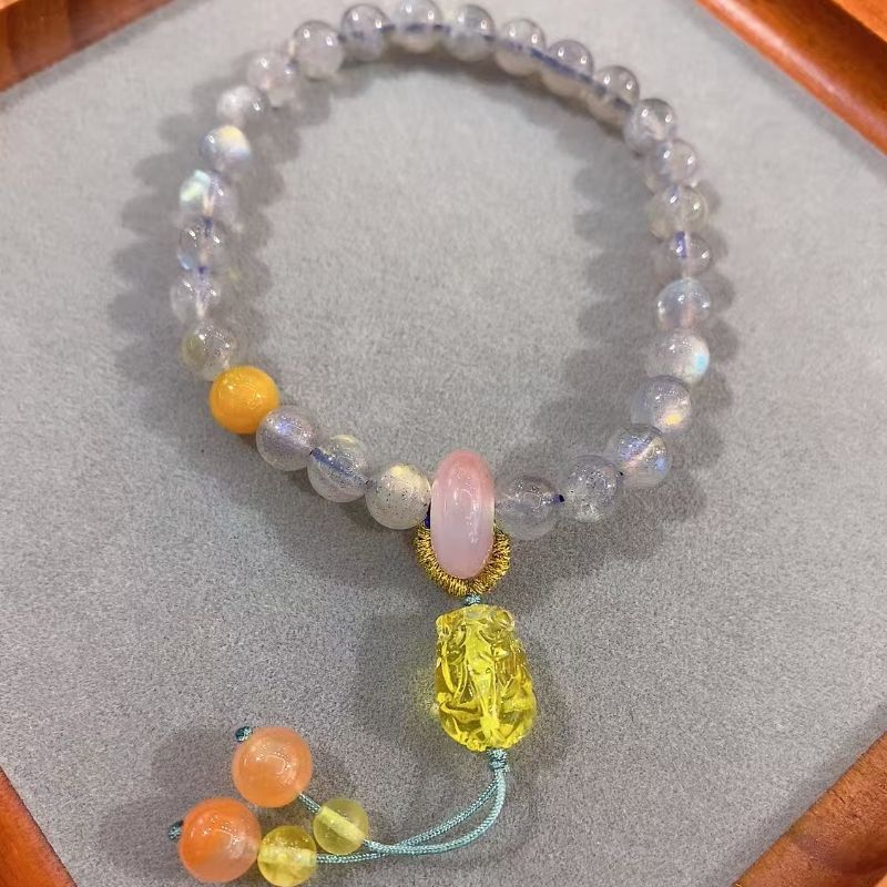 天然灰月光石手链蜜蜡貔貅新中式手链轻奢盐源珠串珠手饰品