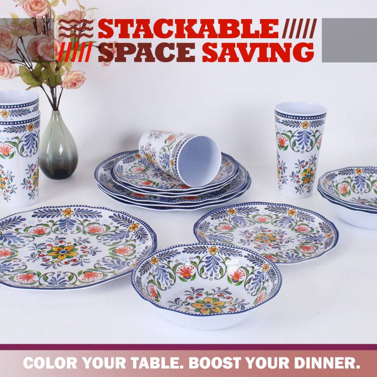 Export 16-piece set of melamine tableware, A5 food-grade tableware, imitation porcelain tableware, loose, non-fading, machine washable details Picture