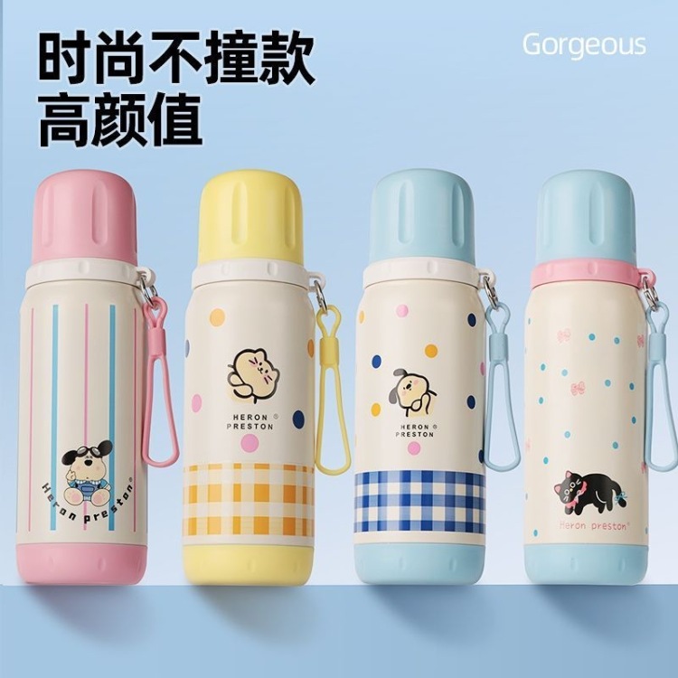 New cartoon, cute and best-selling 316 stainless steel heat and cold preservation cup, one lid for two drinks, boys' and girls', children's cup, portable sports water cup, colorful, cute and fun, high appearance level cup