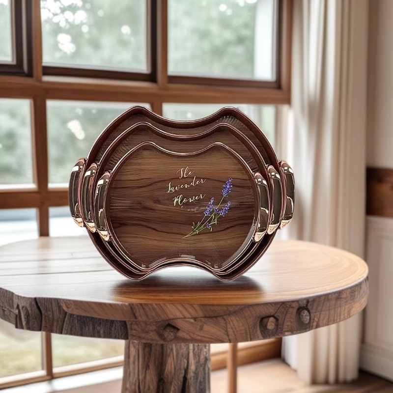 Fruit tray set, wood-grain rectangular fruit tray, plastic for living room, dining room, coffee, hotel, cross-border stock, quick delivery Specification image